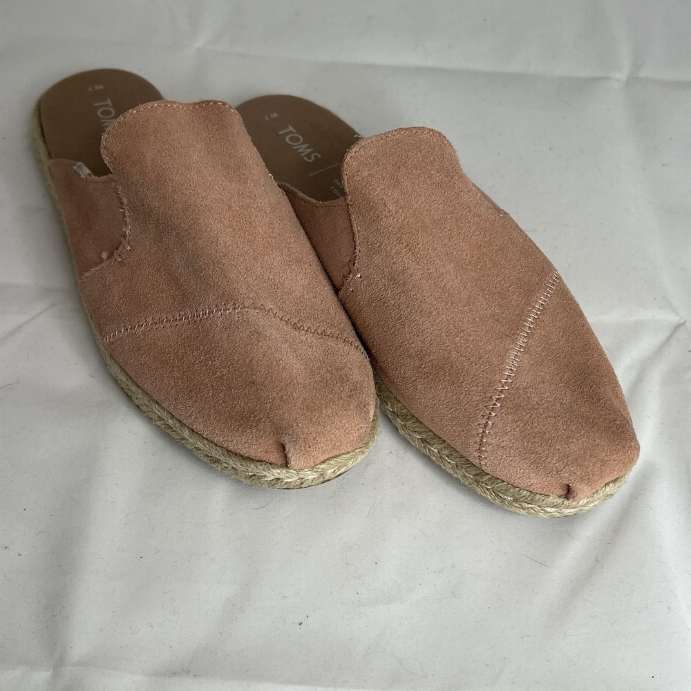 TOMS Suede Espadrille Mule Slides‎ Women's Size 7 Pink/Tan Jute Sole Slip On